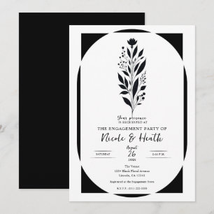 Convites Preto Branco Alto Floral Moderno Antigo Noivado