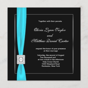 Convites Preto Branco Azul Turquesa Arco Casamento