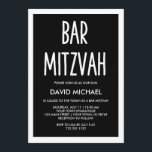 Convites Preto & Branco| Bar de Tipografia Moderna Mitzvah<br><div class="desc">Este convite simples,  porém na moda,  para o Bar Mitzvah apresenta um fundo preto com uma fronteira branca e uma tipografia branca moderna.</div>