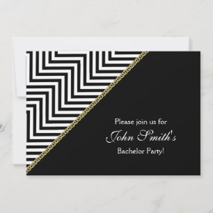 Convites Preto branco chevron solteiro PERSONALIZADO