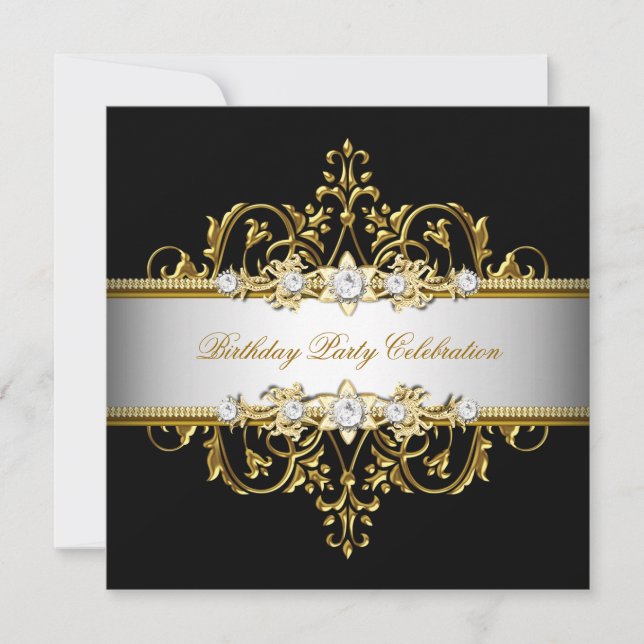 Convites Preto Branco Dourado Prata Festa Elegante (Frente)