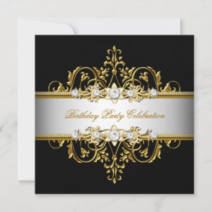 Convites Preto Branco Dourado Prata Festa Elegante