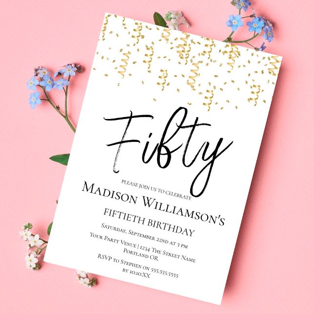 Convites Preto, branco e Dourado 50, 50.a Festa de aniversá (Criador carregado)