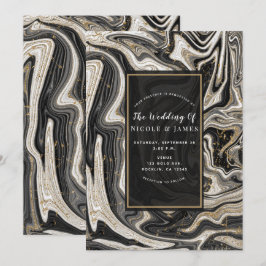 Convites Preto Branco e Dourado Chic Swirl Casamento Modern