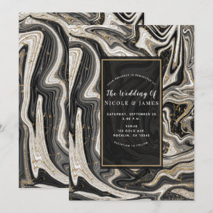 Convites Preto Branco e Dourado Chic Swirl Casamento Modern