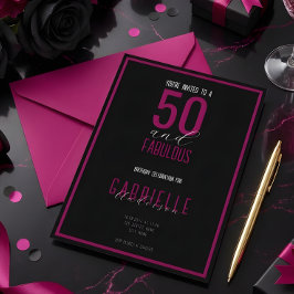 Convites Preto Branco Elegante 50 e Fabuloso Aniversário