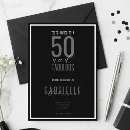 Convites Preto Branco Elegante 50 e Fabuloso Aniversário