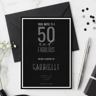 Convites Preto Branco Elegante 50 e Fabuloso Aniversário