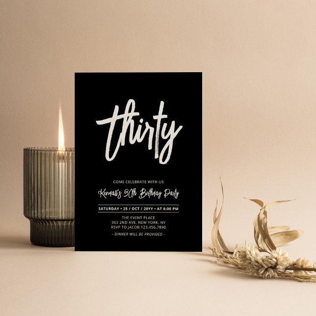 Convites Preto & Branco | Festa Chic 30 aniversário de 30 a (Criador carregado)