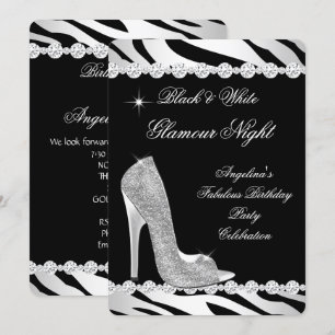 Convites Preto Branco Glamour Noite Zebra Brilho Salto Alto