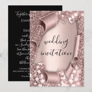 Convites Preto Branco Rosa Dourado 3D Casamento Espelhado