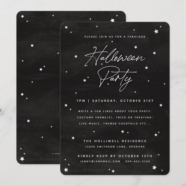 Convites Preto+Branco Roteiro Estrelas Espalhadas Festa de  (Frente/Verso)