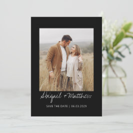 Convites Preto Branco Simples Fotografia de Salvar a Data M