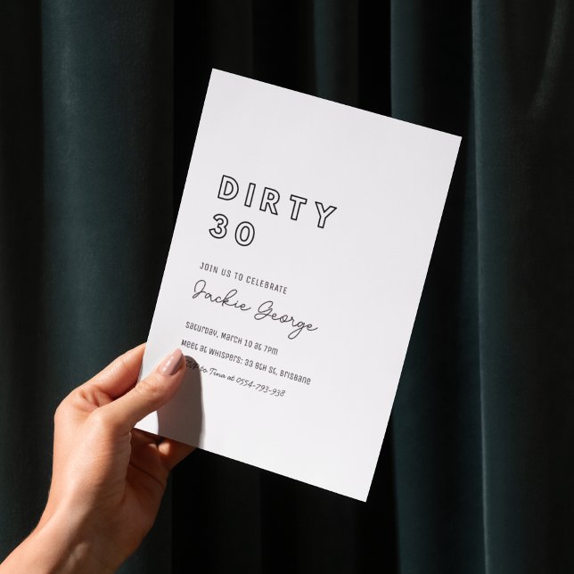 Convites Preto Branco Sujo Trinta aniversário de 30 anos Co (Criador carregado)