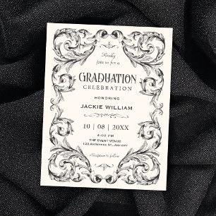 Convites Preto branco Vintage Gótico graduação