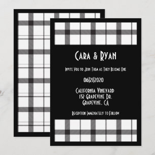 Convites Preto, Branco, Xadrez, Clássico, Chic, Casamento 
