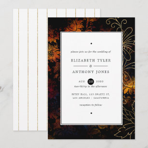 Convites Preto, Cobre e Dourado Casamento Vintage Damask