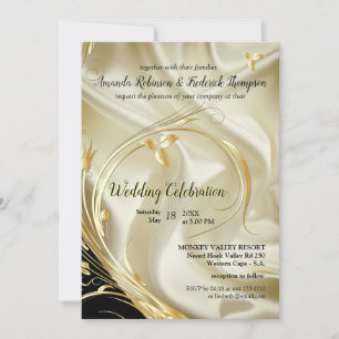 Convites Preto com Dourado Casamento da Seda de Champanhe C