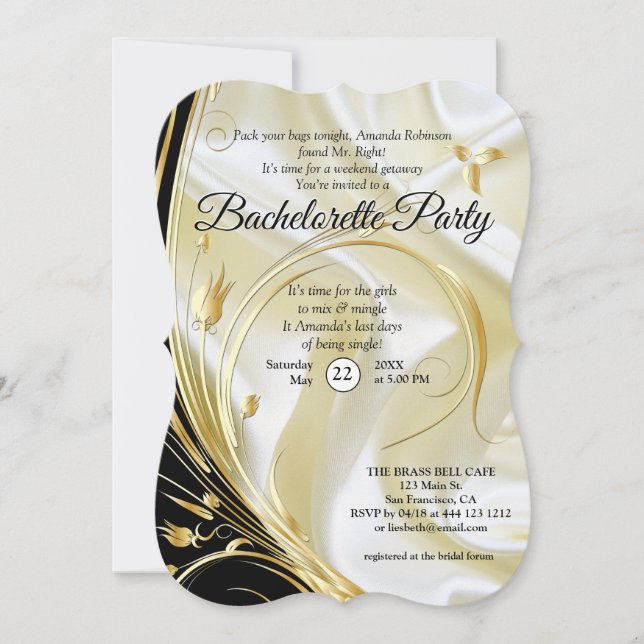 Convites Preto com Dourado na Bachelorette da Seda Champagn (Frente)