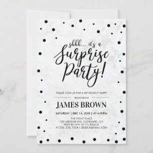 Convites Preto, Confetti e Marble Surprise Retirement Party