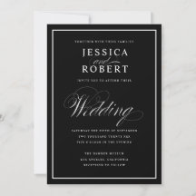 Preto de Casamento Preto e Branco de Script Elegan