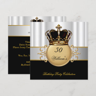 Convites Preto Dourado Real Branco Aniversário Príncipe Rei