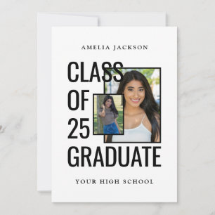 Convites Preto E Branco 2 Fotos Classe De 25 Formandos Aber