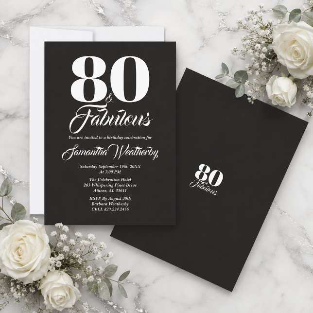 Convites Preto e Branco 80 e Fabuloso Tipografia (Black and White 80 and Fabulous Typography Invitation)