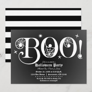 Convites Preto e Branco BOO Festa Elegante de Halloween