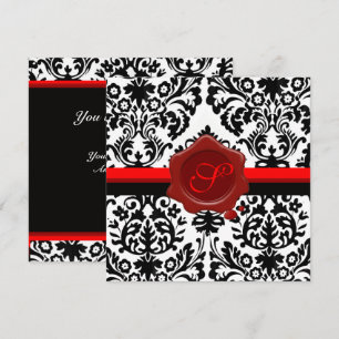 CONVITES PRETO E BRANCO DAMASCO, MONOGRAMA DE SELAGEM DE CE