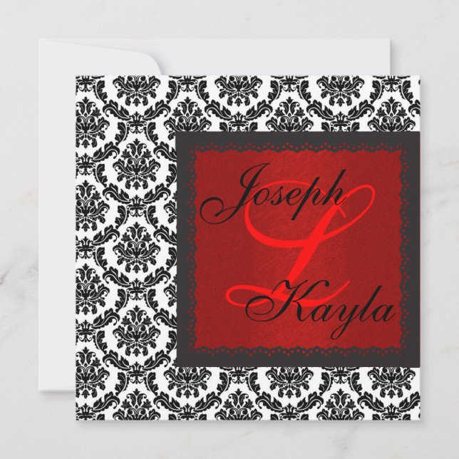 Convites Preto e Branco DAMASK Férias Clássico Casamento In (Frente)