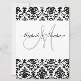 Convites Preto e Branco Damasko Elegante Casamento