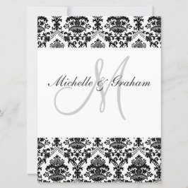 Convites Preto e Branco Damasko Elegante Casamento