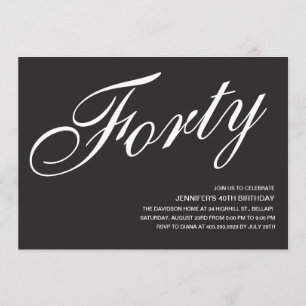 Convites preto e branco do aniversário de 40 anos