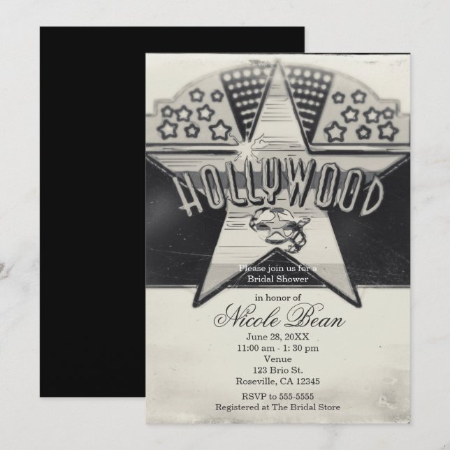 Convites Preto e Branco do Velho Hollywood Vintage (Frente/Verso)
