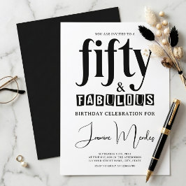 Convites Preto E Branco Elegante 50 & Fabuloso Aniversário