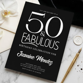 Convites Preto E Branco Elegante 50 & Fabuloso Aniversário