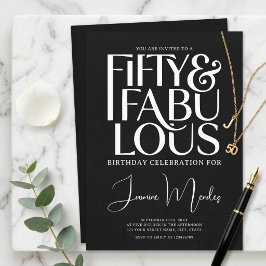 Convites Preto E Branco Elegante 50 & Fabuloso Aniversário