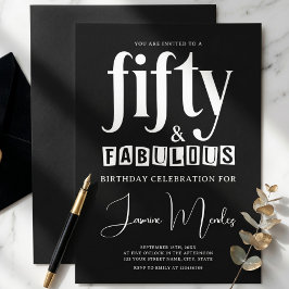 Convites Preto E Branco Elegante 50 & Fabuloso Aniversário 