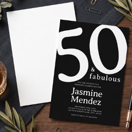 Convites Preto e Branco Elegante 50 & Fabuloso Aniversário