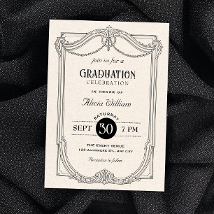 Convites Preto e branco elegante vintage gótico graduação