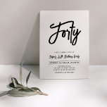 Convites Preto e Branco | Festa de 40º Aniversário Chic For<br><div class="desc">Celebre seu dia especial com este convite simples e elegante de 40º aniversário. Este design apresenta uma escrita à mão chic com um layout limpo na combinação de cores preto e branco. Mais designs disponíveis na minha loja BaraBomDesign.</div>