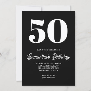 Convites Preto e Branco Grande Número 50º Aniversário