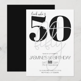 Convites Preto E Branco Moderno Elegante 50 Aniversário