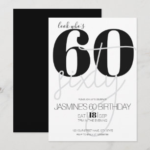 Convites Preto E Branco Moderno Elegante 60 Aniversário