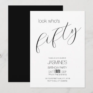 Convites Preto E Branco Moderno Script 50 Aniversário