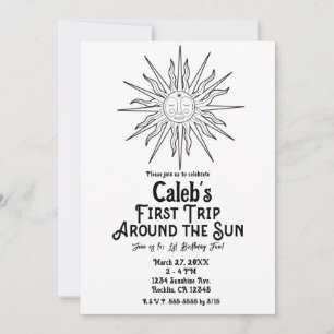 Convites Preto e Branco Primeira Viagem ao redor do Sol 1º