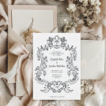 Convites Preto e Branco Regal | Casamento-quadro barroco<br><div class="desc">Este elegante e luxo convite de casamento apresenta uma estrutura de arte vintage com estilo barroco ornamentado. O design preto e branco também é perfeito para um casamento de estilo gótico. A caligrafia moderna e o texto clássico, juntamente com suas iniciais ou monograma, fazem disso uma opção moderna, ainda que...</div>