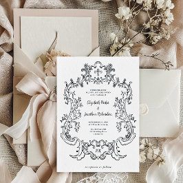 Convites Preto e Branco Regal | Casamento-quadro barroco
