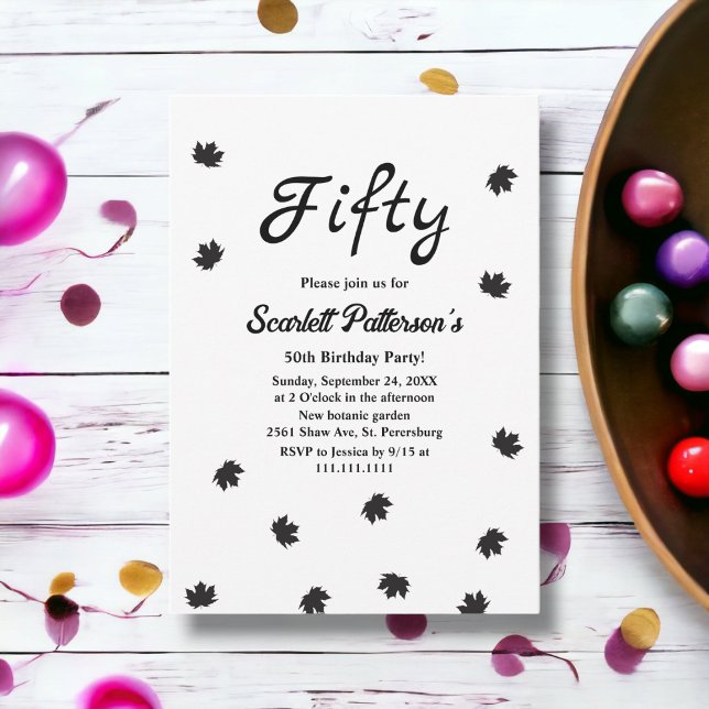 Convites Preto e Branco Simples Elegantes Quinto Aniversári (Criador carregado)